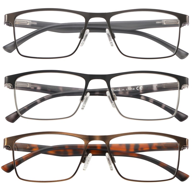 acavefox 4.0 Reading Glasses Men 3 Pack Blue Light Blocking Computer Readers Stylish Durable Metal Thin Frame Fit Medium Face